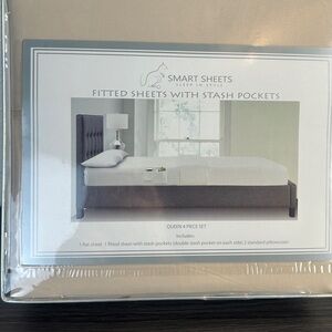 New Swift Home Smart Sheets 4 Pc Set Side Pockets Queen Cream Beige Storage